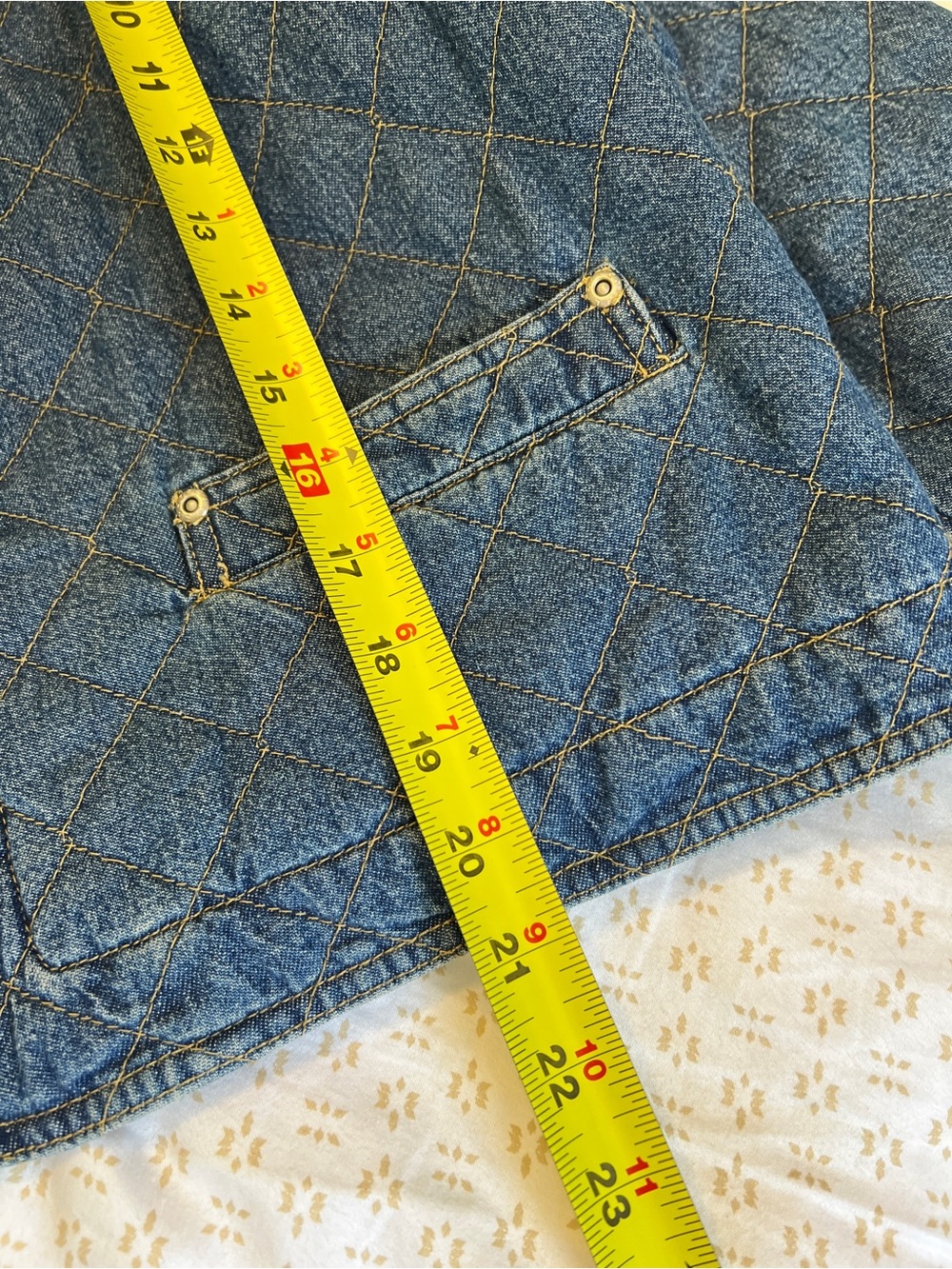 Vintage Liz Wear Quilted Denim Jacket Cropped Blue Button Front Women’s Medium - Picture 7 of 8